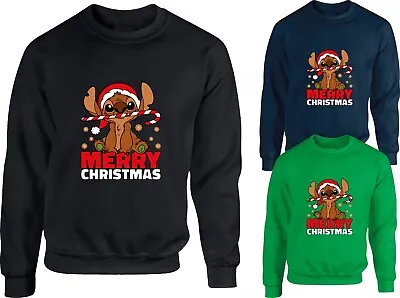 Buy Merry Christmas Festive Jumper Santa Lilo & Stitch Cartoon Candy Stick Xmas Top • 17.99£