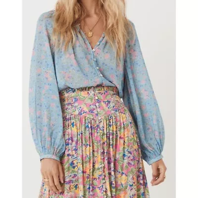 Buy Spell & The Gypsy Collective Dolly Blouse Dusty Blue Ditsy Floral Boho XS $169 • 95.11£