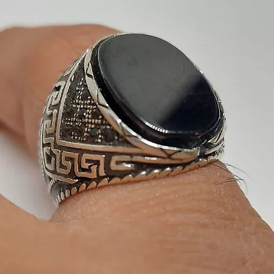 Buy Vintage Mens Used Old Ring Black Onyx Stone 925 Sterling Silver Jewelry SZ 8.75 • 21.19£