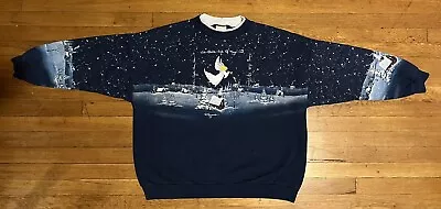 Buy VINTAGE Christmas Sweater Womens XXL Blue Guardian Angel Snow All Over Print Y2K • 38.92£
