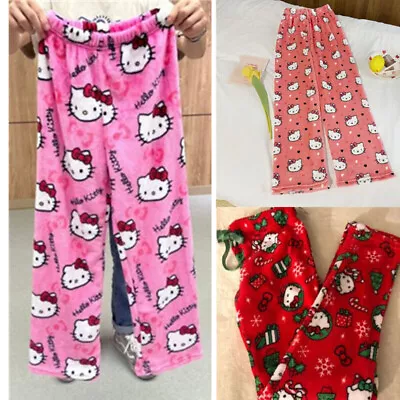 Buy Hello Kitty Pajamas Black Flannel Women Casual Home Pants Unisex Warm Trousers • 13.99£