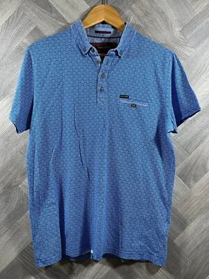 Buy Guide London Mens Retro Football Polo Shirt T-Shirt Blue Patterned Size L Cotton • 4.95£