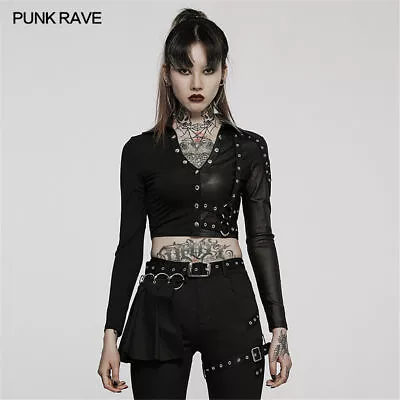 Buy Punk Rave Elastic Slim Double Color Spliced Long Sleeve Woman Pullover T-shirt • 59.99£
