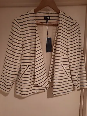 Buy M&S Striped Ivory Linen Light Jacket  Blazer Size 10 BNWT Summer Holiday Rrp £45 • 10£