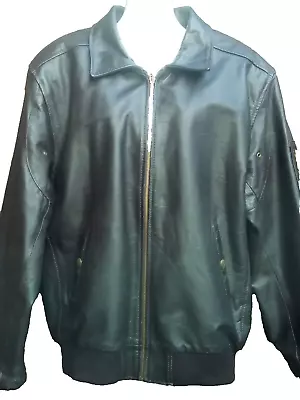 Buy Trekway Mens Brown Leather Double Lined Bomber Jacket UK L Removable Lining • 25£