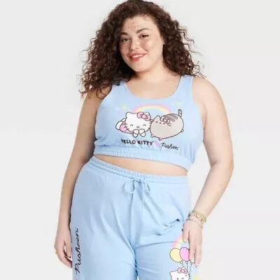 Buy Hello Kitty X Pusheen Tank Top Bra Cropped Blue Plus Size XXL Blue NWT • 24.10£