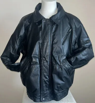 Buy Mens Real Leather Jacket CASUAL CLUB Black Zip Up Vintage Size XL • 30£