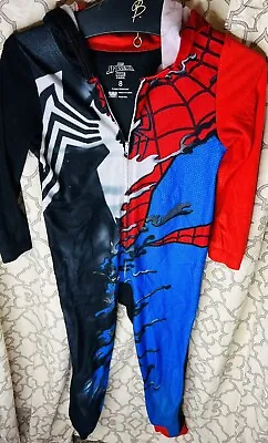 Buy MARVEL SPIDERMAN Venom HOODIE COSTUME One Piece Pajama SIZE 8 Zip Up Comics • 14.95£