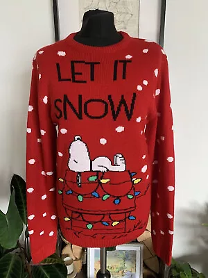 Buy Rare Peanuts SNOOPY Red Knit Christmas Jumper - UK S - LET IT SNOW Pullover • 44.99£