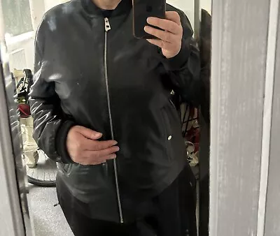 Buy Versace Lifestyle Black Bomber Style Leather Jacket XL • 50£
