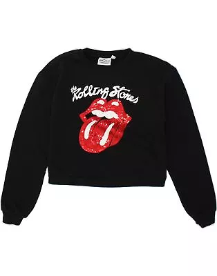 Buy THE ROLLING STONES Girls Crop Graphic Sweatshirt Jumper 14-15 Years Black AA11 • 13.08£