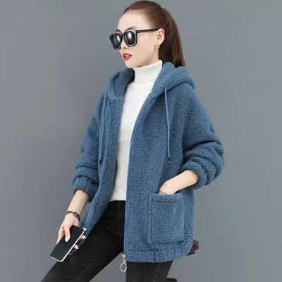 Buy Ladies Fleece Jacket Cardigan Winter Coat Hooded Pocket Thermal Solid Casual • 29.14£