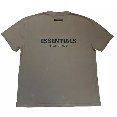 Buy Fear Of God Essentials T-Shirt Short Sleeve Crew Neck Tee Taupe Logo Men's Small • 39.99£