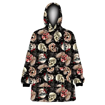 Buy Unisex Gothic Vintage Steampunk Skulls Ornaments Fleece Oversize Blanket Hoodie • 37.99£