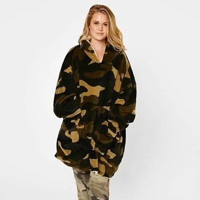 Buy Women Hoodie Blanket Camo Oversized Green Khaki Ladies Fleece Hoodie One Size • 12.90£