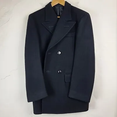 Buy Unbranded Vintage Mens UK40 Peacoat Overcoat Wool Black Woven Formal • 49.69£