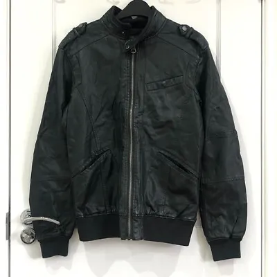 Buy Rrp £55: Bershka, Mens Black Faux Leather Smart Casual Fashion Zipped Jacket, S • 9.88£