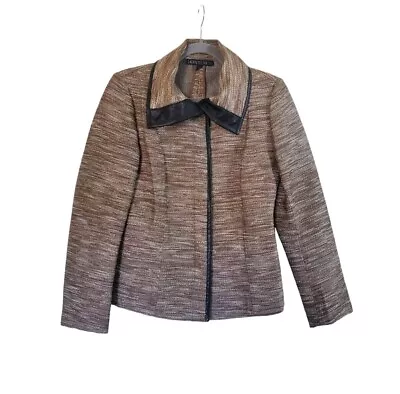 Buy Lafayette 148 Gold Tweed Faux Leather Accent 3-Button Brown Blazer Jacket, Sz 2 • 49.73£