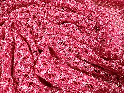 Buy Soft Crochet Knit Fabric, Per Metre - Abstract Pattern - Cerise Pink Melange • 5.99£