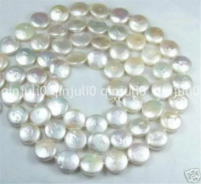Buy 34  Beautiful 12MM White Coin Akoya Pearl Jewelry Gorgeous Necklace JN1277 • 46.79£