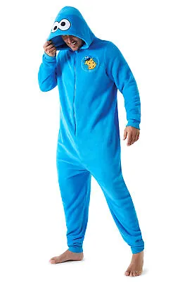 Buy Sesame Street All In One Pyjama For Men, Cookie Monster Fleece Mens Loungewear • 30.99£