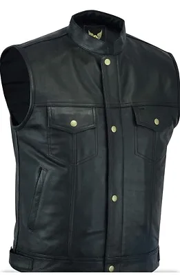 Buy Leatherick Motorcycle Mens SOA Genuine Leather Biker Vest With Button £69 2xL • 55£
