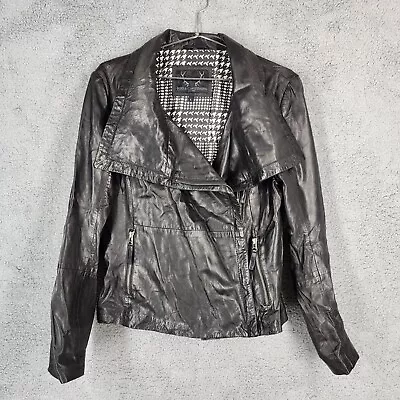 Buy Bod & Christensen Women's Large Black Leather Jacket Moto Asymmetrical Full Zip • 96.06£