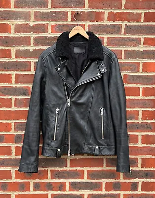 Buy **AWESOME SAUCE** AllSaints Mens PROSPECT Leather Biker Jacket LARGE Bomber • 159.99£