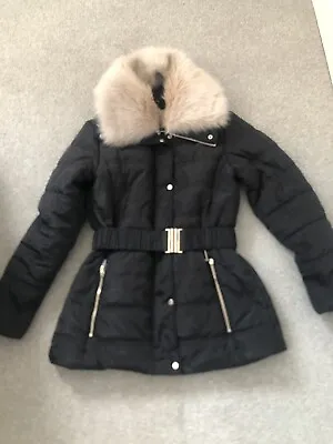 Buy Size 8 “Dorothy Perkins” Black Quilted Jacket With Removable Fur Collar • 15£
