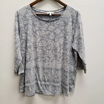 Buy Lucky Brand Womens Floral T Shirt Size 1X Blue 3/4 Sleeve Round Neck Pullover • 19.04£
