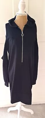 Buy Ladies Black Long Cold Shoulder Zipped Hoodie By Rainbow Size S 10/12 NEW • 16.99£