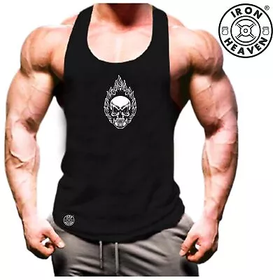 Buy Fire Skull Vest Gym Clothing Bodybuilding Training Workout Exercise MMA Tank Top • 11.03£