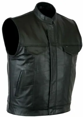 Buy Male Leatherick SOA Leather Waistcoat Motorcycle Biker Cut Off Waistcoat  • 33.44£