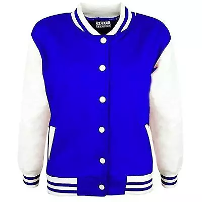 Buy Kids B.B Plain Jacket Varsity Style Long Sleeve Coat Girls Boys Age 2-13 Years • 11.99£