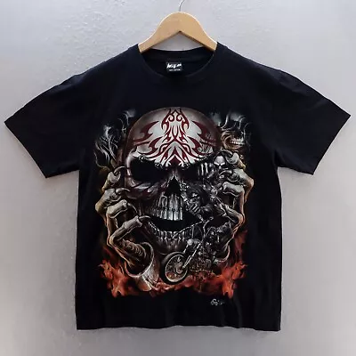 Buy Wild Mens T Shirt Medium Black Graphic Print Grim Reaper Biker Short Sleeve • 8.99£
