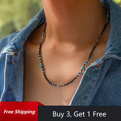 Buy Mens Beaded Necklace Turquoise Necklace Bohemian Boho Punk Jewellery Gifts • 4.59£