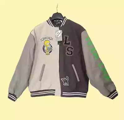 Buy NWT H&M Simpsons Lisa Motif-detail Collared Baseball Jacket Preppy Taupe Sz XS S • 70.43£