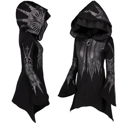 Buy Women Gothic Hoodie Jacket Street Punk Black Long Sweatshirts Oversized Tops • 13.99£