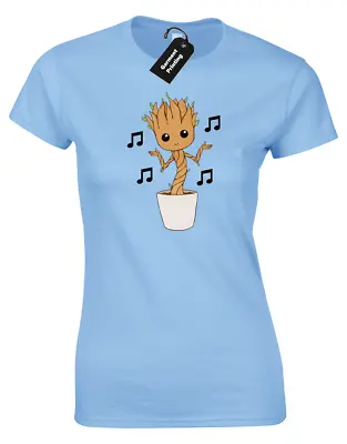 Buy Groot Baby Dancing Ladies T Shirt Funny Guardians Avengers Hulk Thor Cute Design • 7.99£