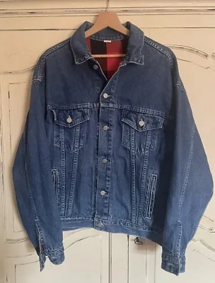 Buy Denim Jacket 100% Cotton Indigo Size Medium  Vintage Checked Lining • 25£
