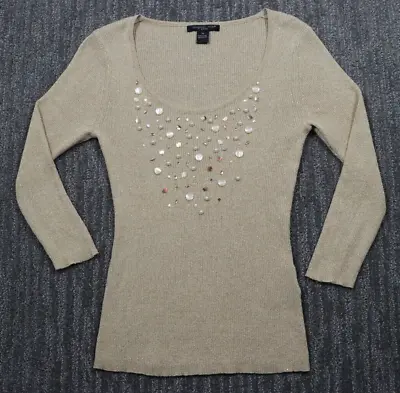 Buy Vintage Sweater PS Gold Metallic Knit Beaded Holiday Preppy Elegant Scoop Neck • 16.33£