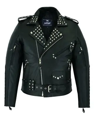 Buy Mens Genuine Leather Motorbike Motorcycle Perfecto Studs Brando Leather Jacket • 69.95£
