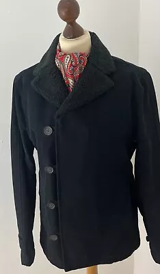 Buy Peacoat Style Black Retro Mod 60’s Sherpa Collar Cotton Mole Skin Penguin Small • 29.99£