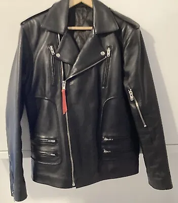 Buy Balmain Style Multi Zip Punk Goth  Designer Moto Biker  Leather Jacket ONE OFF • 125£