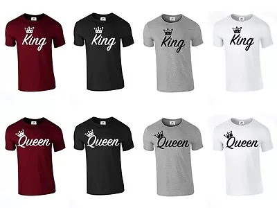 Buy KING QUEEN CROWN T-Shirts Funny LOVE Valentines Day Couples Matching (TSHIRT) • 5.99£