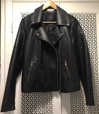 Buy Noisy May Black Faux Leather Jacket Size L UK 12 • 25£