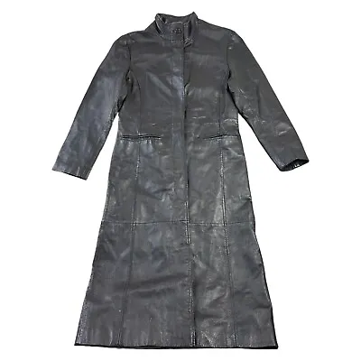 Buy Vintage Kit Leather Trench Coat Jacket Matrix Long Y2K Black Womens Medium Uk10 • 99.99£