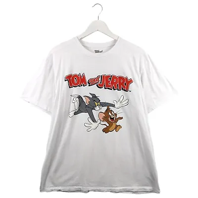 Buy Tom And Jerry Looney Tunes White Graphic Crew Neck TShirt Mens 2XL XXL • 10£
