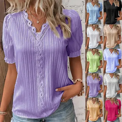 Buy Womens V Neck Plain Tops Blouse Ladies Long Sleeve Casual Pullover Tee T Shirts • 8.29£