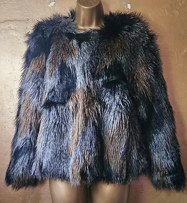 Buy Long Shag Smudge Faux Fur S.12 Crop Jacket, Lined, Hook Fastening, Collarless • 45£